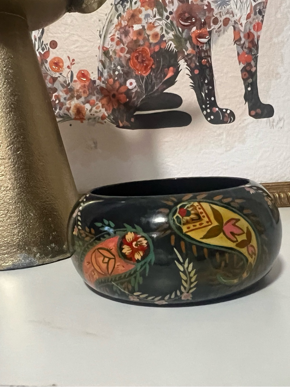 Hand-Painted Floral Black and Pink Decorative Bracelet - Picture 5 of 6